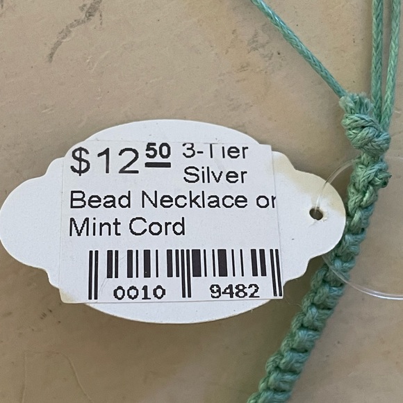 Geranium 3-Tier Silver Bead & Mint Green Necklace - Picture 4 of 4